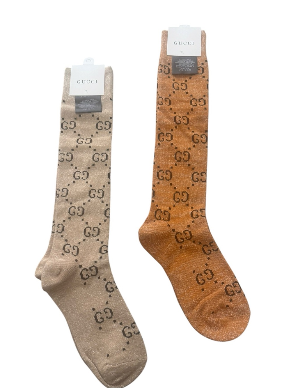 2 Pair Gucci Outlet GG Monogram Knee High Socks